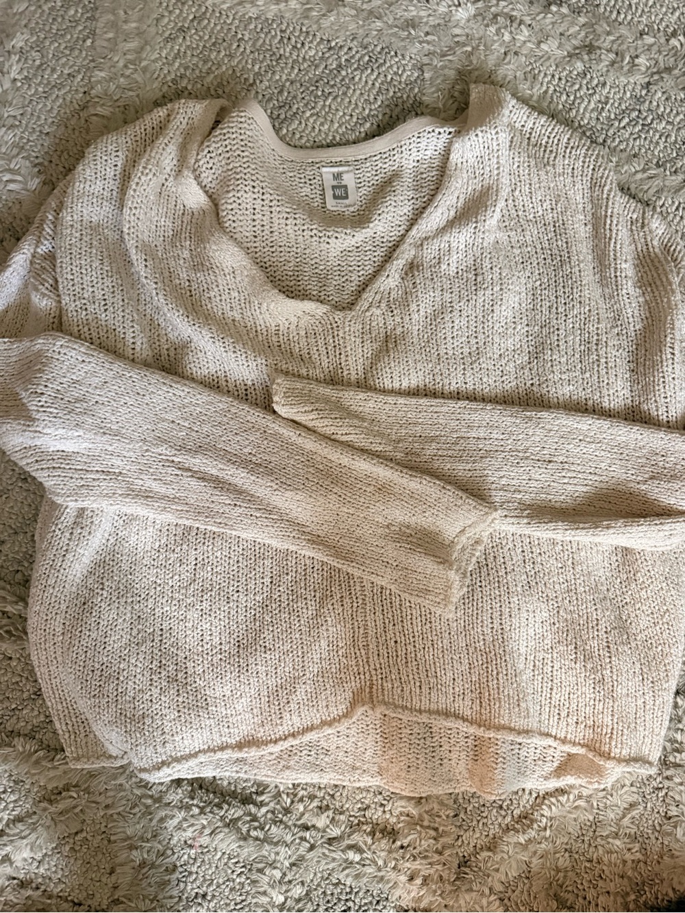 Me to We Cream Open Knit V-Neck Pullover